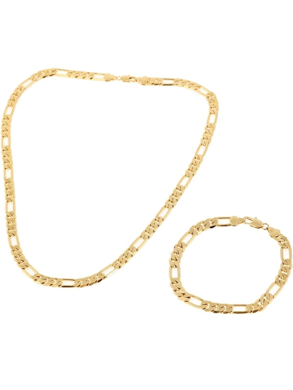 18K Gold Figaro Chain Necklace and Bracelet Set - Women Jewelry - Picture 5 of 5